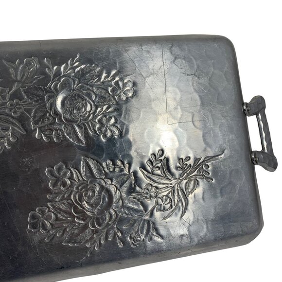 Everlast Forged Aluminum Floral Serving Tray With Handles VTG Rectangular Design - Picture 5 of 7